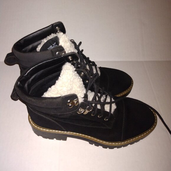 Time And Tru Suede Hiking Winter Black Lace Up Boots 7 - Picture 4 of 7